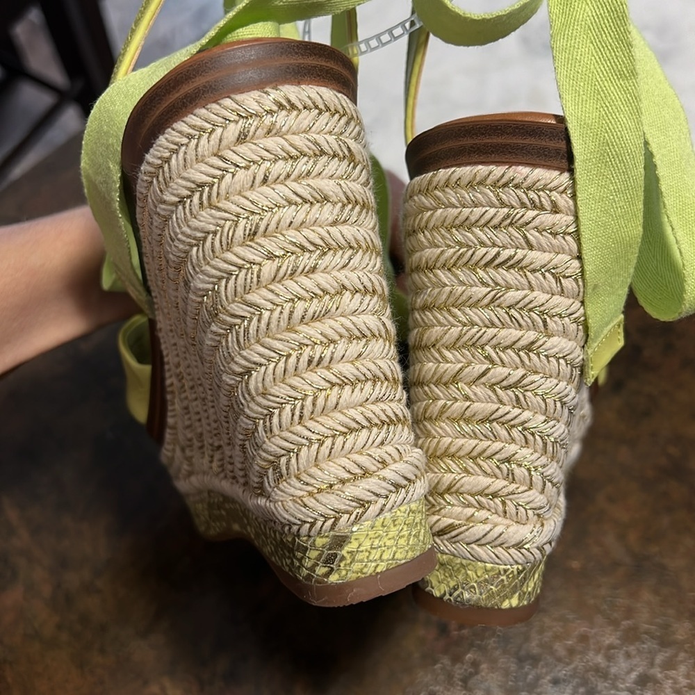 Vince Camuto Farrah platform espadrille green leather Strappy wedge sandal shoe - Picture 7 of 12